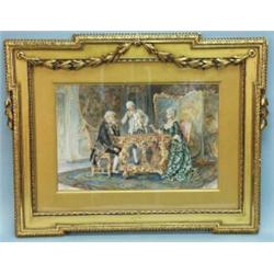 ASCENZI - 19th century Italian school. A fine watercolour depicting an interior scene of courtier…