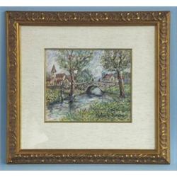 PAULEMILE PISSARRO (1884-1972) French school. "Le Petit Pont du Vey". Pastel on paper. Signed low…