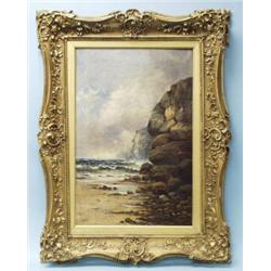 CYRIL TEMPSET - 20th century English school. "Rocky Seashore With Sailboats". Oil on canvas. Sign…