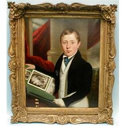 19th century English School. "Portrait of a young gentleman". Oil on canvas. 29" x 24". In gilt f…