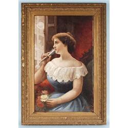 C. PICCININI - Turn of the century Italian school. "Portrait of a Young Lady". Oil on canvas. Sig…