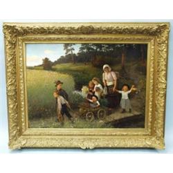 CLAUS BERGEN (1886-1964) German school. "Young Mother with Children in a Landscape." A large oil …