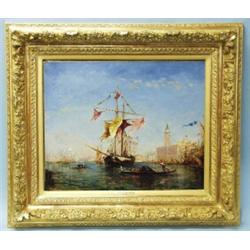 ALFRED AUGUST FELIX BACHMAN (1863-1956) German school. "Grand Canale with Large Sailboat." Oil on…