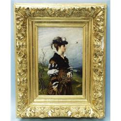 LADISLAUS BAKALOWICZ (1833-1903) Polish school. "Young Lady in a Landscape." Oil on wood panel. S…