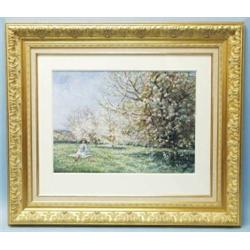 H.CLAUDE PISSARRO - 20th century French school. "Mariette au Verger d'Avernes." Pastel on paper. …