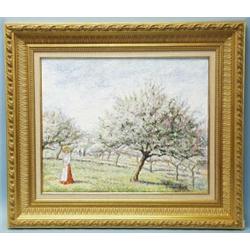 H.CLAUDE PISSARRO - 20th century French school. "Le Verger en Fleurs a Placy." Oil on canvas. Sig…