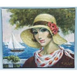 FRANCOIS BATET - 20th century French school. "Portrait of a young lady". Oil on canvas. Signed lo…