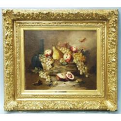 ALFRED ARTHUR BRUNEL DE NEUVILLE (1862-1941) French school. "Stillife with Basket of Fruit and Wi…
