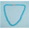 Image 1 : A fine 8 - 8.5 mm turquoise bead necklace with a diamond set 18 kt. white gold clasp.…