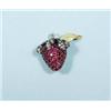 Image 1 : A delicate 18 kt. yellow gold, ruby and diamond pendant with a floral leaf ornament. Hallmarked.…