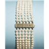 Image 1 : A six stranded cultured pearl necklace with diamond set 18 kt. gold clasp. 4mm seed pearls of ver…