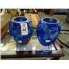 Image 1 : 2 Artist Signed Art Glass Vases - Blue - 2 Times the Money
