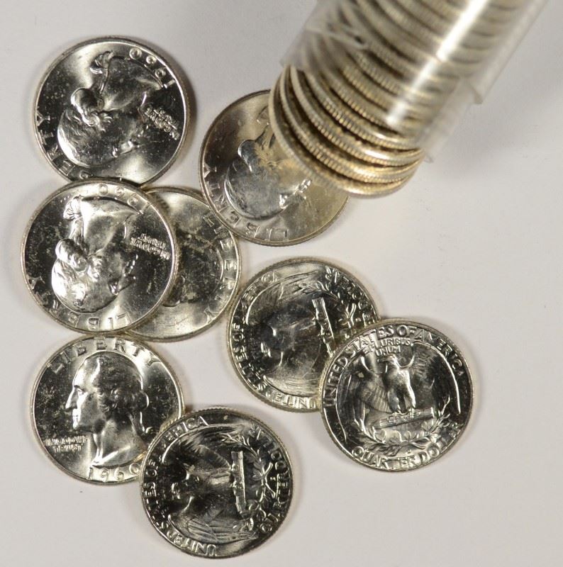 ORIGINAL GEM BU ROLL OF 1960D WASHINGTON QUARTERS,