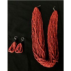 Vintage Multi-Strand Coral Necklace and Earrings