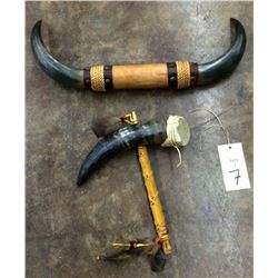 Steer Horn Rattle and Decorative Steer Horns