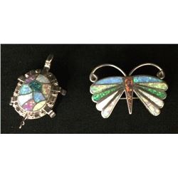 Pair of Zuni Opal Inlay Pendants / Brooches