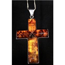 Amber and Sterling Cross Necklace