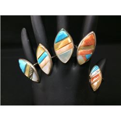 Group of 5 Vintage Navajo Inlay Rings