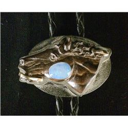 Sterling, Gold, Opal and Ironwood Horse Head Bolo