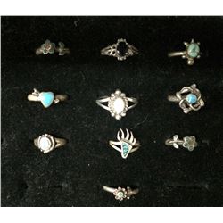Group of 10 Navajo Style Sterling Rings