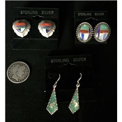 3 Pair of Sterling and Inlay Earrings