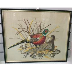 Vintage Embroidered Pheasant Picture