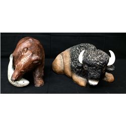 Buffalo and Bear Statue Lot