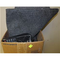 BOX W/ TWO ADDING MACHINES, CARPET RUNNER AND