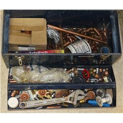 BLUE TOOLBOX W/ FITTINGS, ETC.