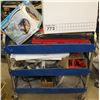 Image 1 : 3-TIERED BLUE ROLLING SHOP CART W/ CONTENTS