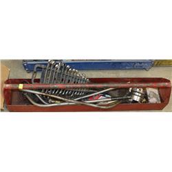 LONG RED TOOL BIN W/ CONTENTS