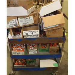 BLUE 3-TIERED SHOP CART WITH CONTENTS