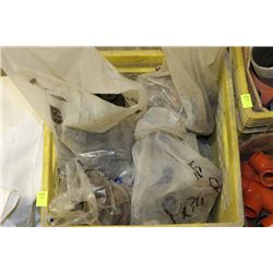 MILK CRATE W/ ASSORTED PIPE COMPONENTS