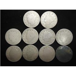 10 ASSORTED 1890'S LIBERTY "V" NICKELS