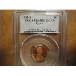 1981-S TYPE 1 LINCOLN CENT PCGS PR65RD DCAM