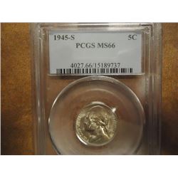 1945-S 35% SILVER JEFFERSON WAR NICKELS PCGS MS66