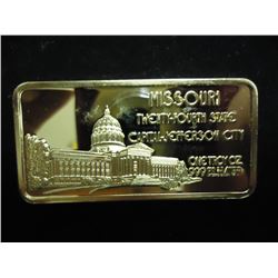 1 TROY OZ .999 FINE SILVER INGOT GOLD PLATED MISSOURI