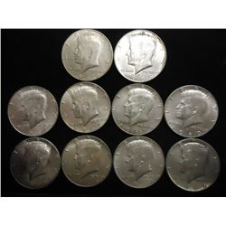 10 ASSORTED 40% SILVER JOHN F. KENNEDY HALVES