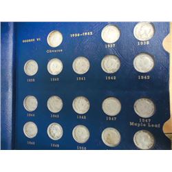 PARTIAL CANADIAN DIME SET IN WHITMAN DELUXE ALBUM 45 COINS OF WHICH 34 ARE SILVER.