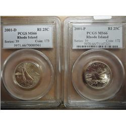2001-P & D RHODE ISLAND QUARTERS PCGS MS66'S