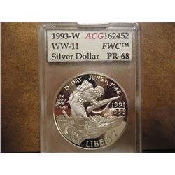 1993-W WWII SILVER DOLLAR ACG PR68