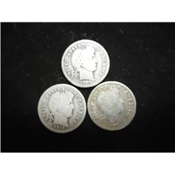 1907,1912 & 1914 BARBER DIMES