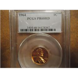 1964 LINCOLN CENT PCGS PR68RD