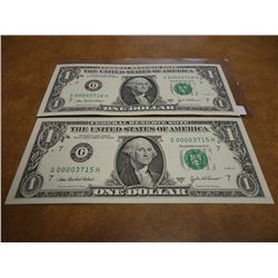 2-2003-A $1 FRN'S LOW CONSECUTIVE SERIAL 'S UNC SERIAL NUMBERS ARE:G00003715H-G00003716H