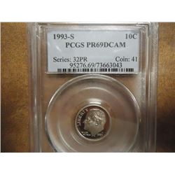 1993-S ROOSEVELT DIME PCGS PR69 DCAM