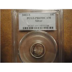 2003-S SILVER ROOSEVELT DIME PCGS PR69 DCAM