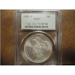 1885-O MORGAN SILVER DOLLAR PCGS MS63
