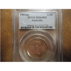 1961 (P) AUSTRALIA HALF PENNY PCGS MS64RD