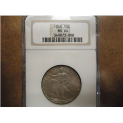 1945 WALKING LIBERTY HALF DOLLAR NGC MS64 TONED
