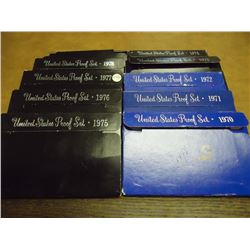 DECADE RUN OF US PROOF SETS (WITH BOXES) 1970-1979, 1970 US PROOF SET WITH BOX, 40% SILVER JFK HALF,